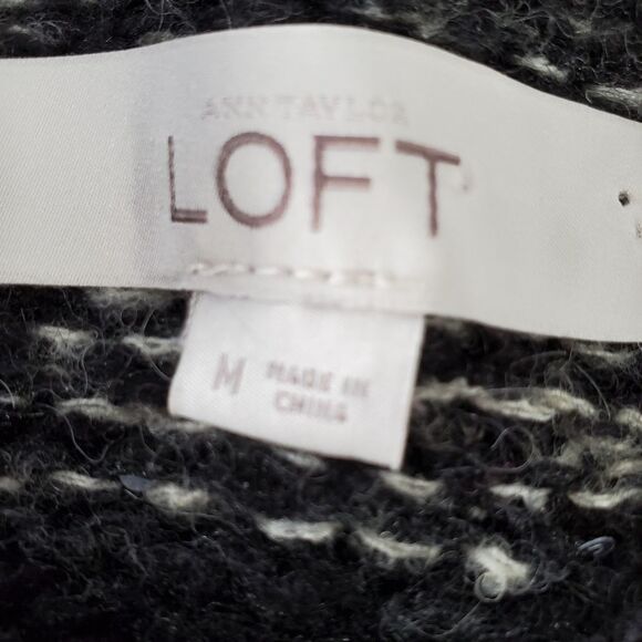 💜Loft Black & Gray Sparkly Colorblock Alpaca & Wool Cropped Sweater Medium - Picture 8 of 9